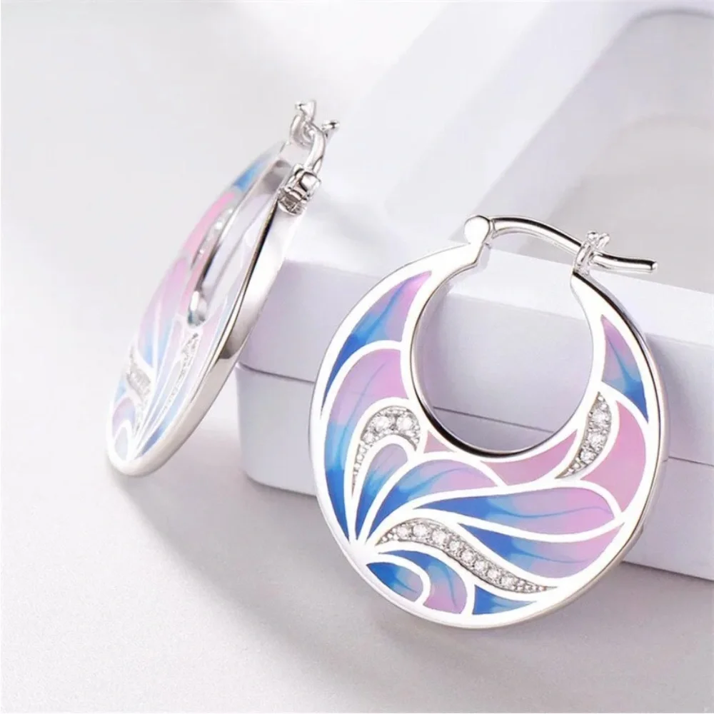 New Sterling Silver White Sapphire Hoops